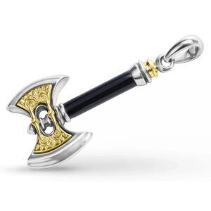 New LAGOS  Anthem Black Agate Battle Axe 925 Silver 18K Gold Pendant Amulet